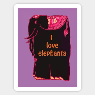 Fanciful black elephant wearing colorful blanket - for those who say I Love Elephants. Sticker